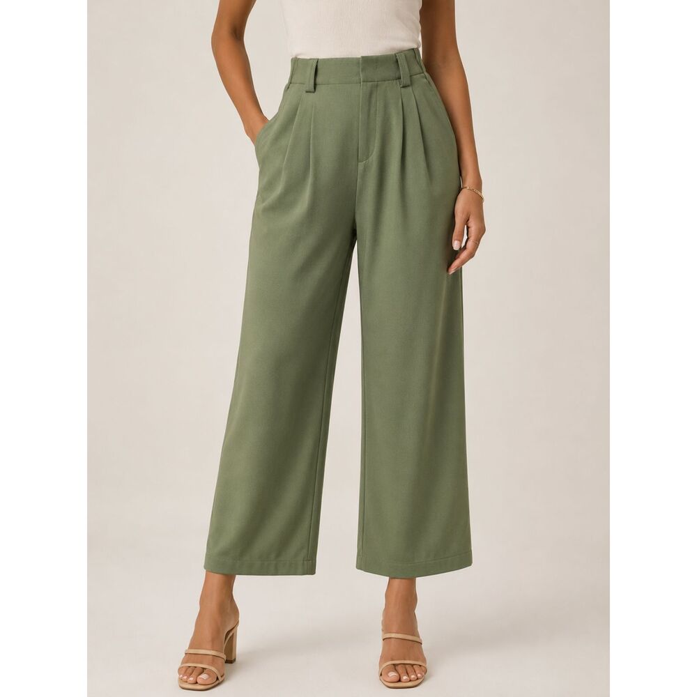 Halara Flex High Waisted Pocket Wide Leg Waffle Work Pants M Tall Loden Green